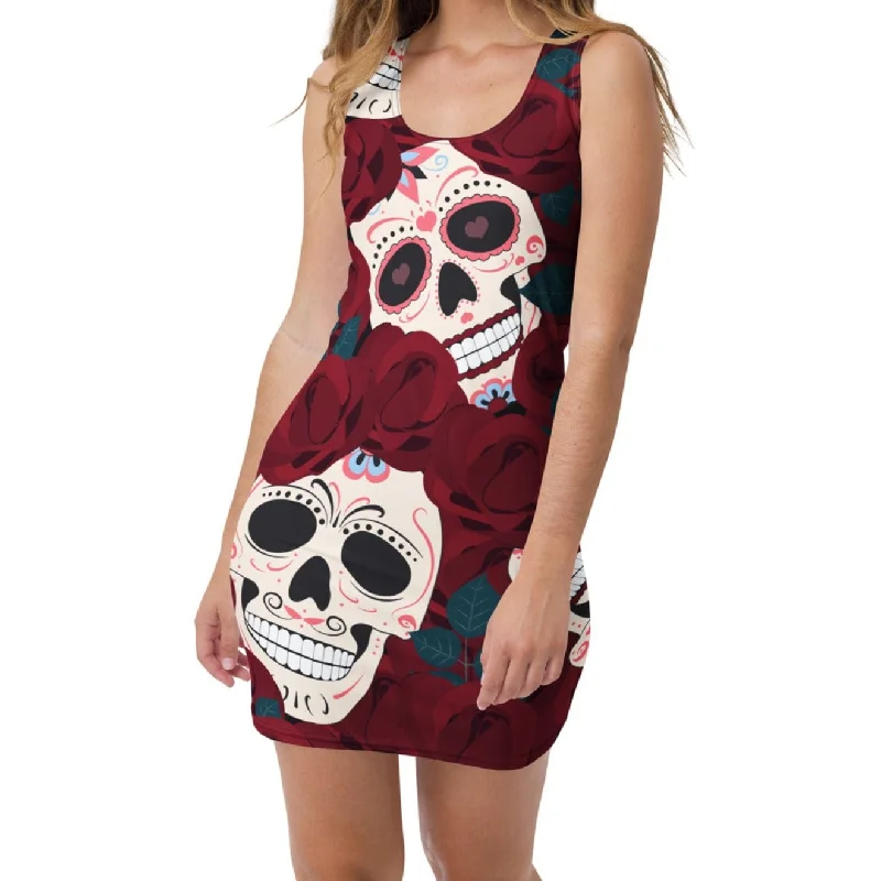 Women's Plus-Size Clothes Women's Red Skull Floral Dress