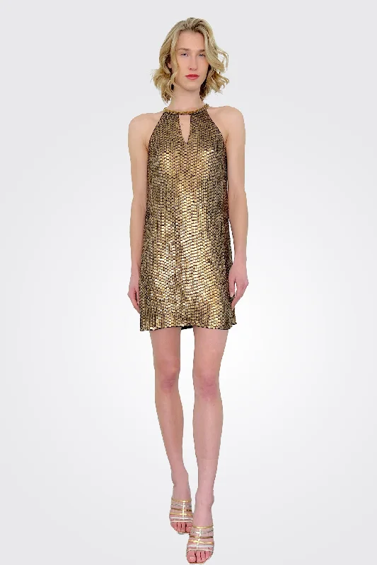 Women's Evening Wear Outfit Mini Dress - Gold