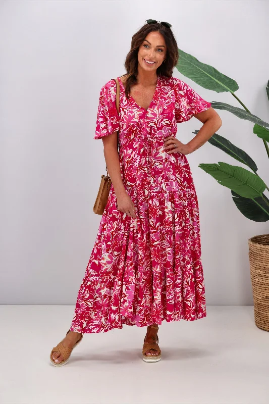 Women's Plus-Size Clothes Silver Wishes Tess Floral Maxi Dress Hot Pink