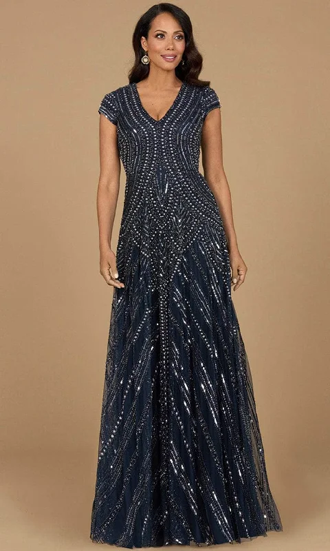 Women's Relaxed Outfit Lara Dresses 28952 - Beaded Cap Sleeve Evening Gown