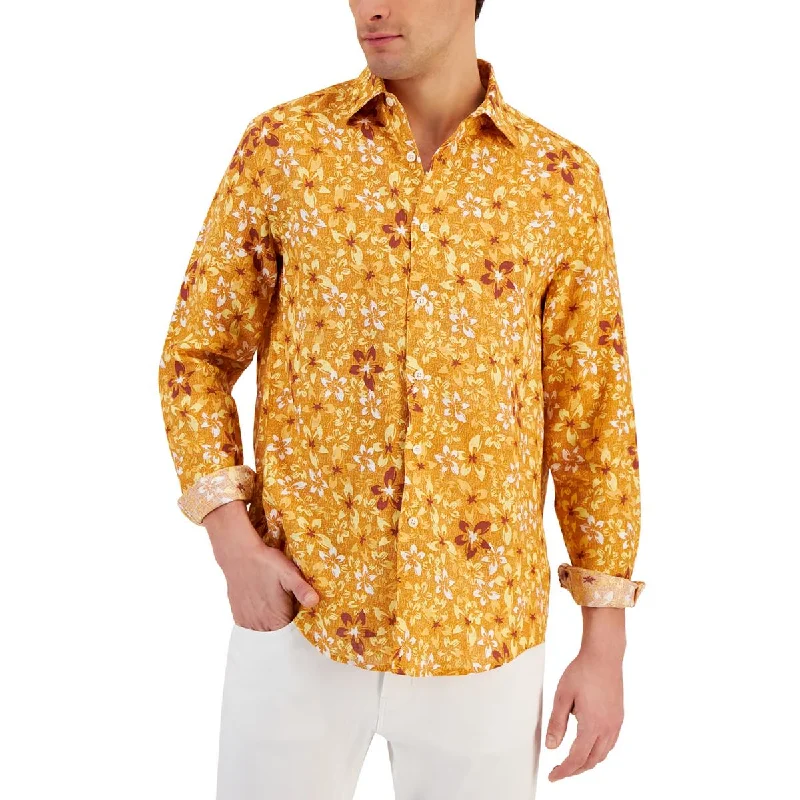 Casual Clothing For Women Club Room Mens Floral Collar Button-Down Shirt