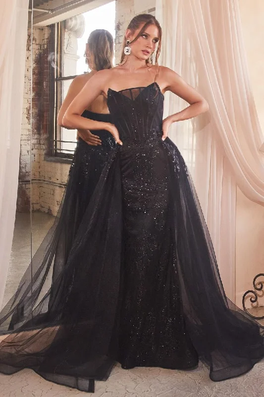 Women's Seasonal Attire Black 14 Cinderella Divine J858 Long Formal Glitter Overskirt Gown Sale