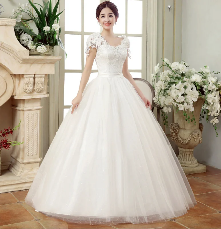 Women's Holiday Outfit White tulle lace long prom gown wedding dress  10034