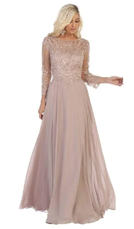 Fashionable Women's Casual Apparel May Queen - Embroidered Bateau Long Sleeve A-line Gown MQ1615