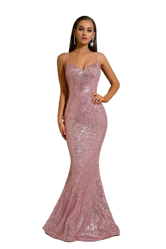 Women's Vacation Outfit Set Portia and Scarlett PS6345 Long Spaghetti Strap Fitted Prom Gown