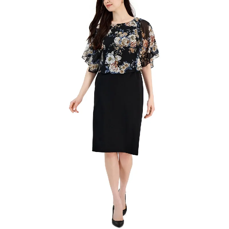 Women's Clothes Connected Apparel Womens Floral Printed Chiffon Sheath Dress