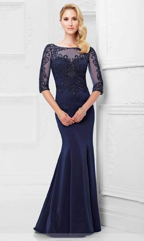 Women's Vacation Clothes Montage by Mon Cheri - Fit And Flare Gown 117910W - 1 pc Navy In Size 22W Available