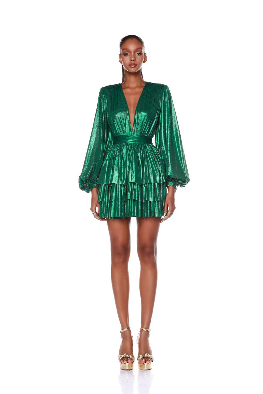 Luxury Women's Clothing Bedouin Metallic Mini Dress - Green