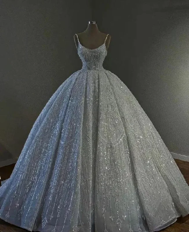 Women's Occasion Wear Apparel White shiny fashion exquisite beaded long elegant tulle floor-length ball gown evening dress wedding dress gh3350