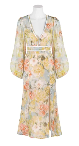 Women's Plus-Size Apparel Floral Chiffon Dress EY8399 MS