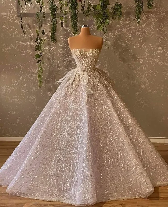 Timeless Women's Apparel White shiny fashion exquisite beaded long elegant tulle floor-length ball gown evening dress wedding dress gh3351