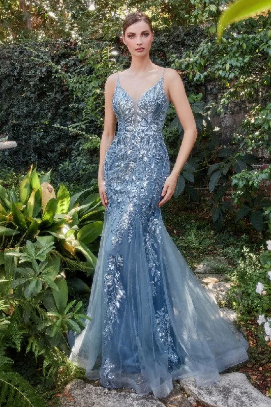 Women's Luxury Attire Smoky Blue 6 Andrea & Leo A1118 Beaded Lace Applique Mermaid Prom Gown Sale