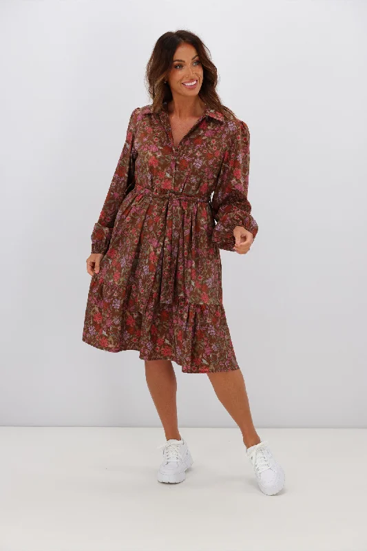 Women's Night-Out Outfit Fria Ophelia Floral Dress Brown