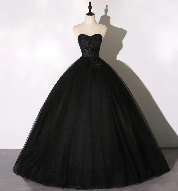 Classic Clothes For Women Black Delicate Lace Floral A-Line Long Tulle Ball Gown Evening Dress 8641