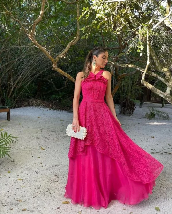 Affordable Luxury Women's Apparel Pink Fashion Elegant Exquisite Lace Strap Long Tulle Ball Gown Evening Dress Wedding Guest Party Dress gh3362