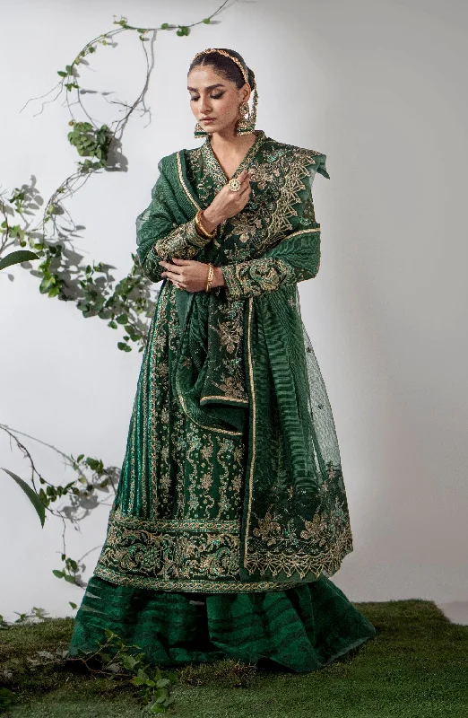 Women's Party Clothes Royal Bottle Green Embroidered Pakistani Wedding Dress Kameez Sharara