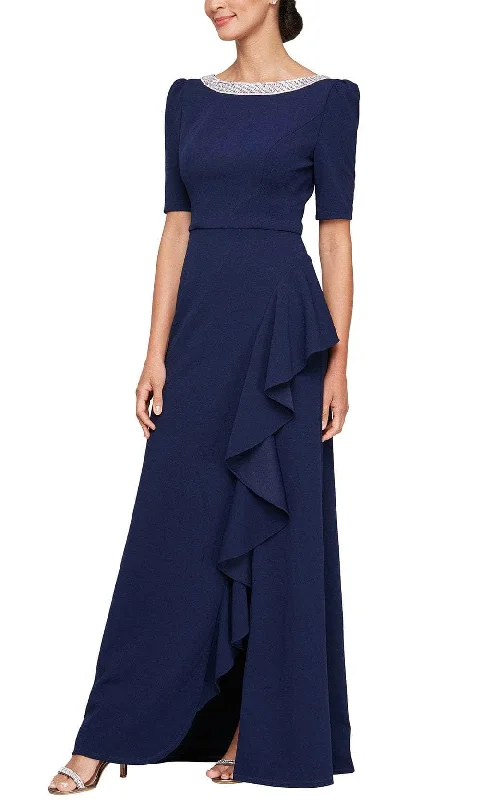 Women's Vacation Outfit Alex Evenings 8160436 - Embellished Bateau Neck Formal Gown