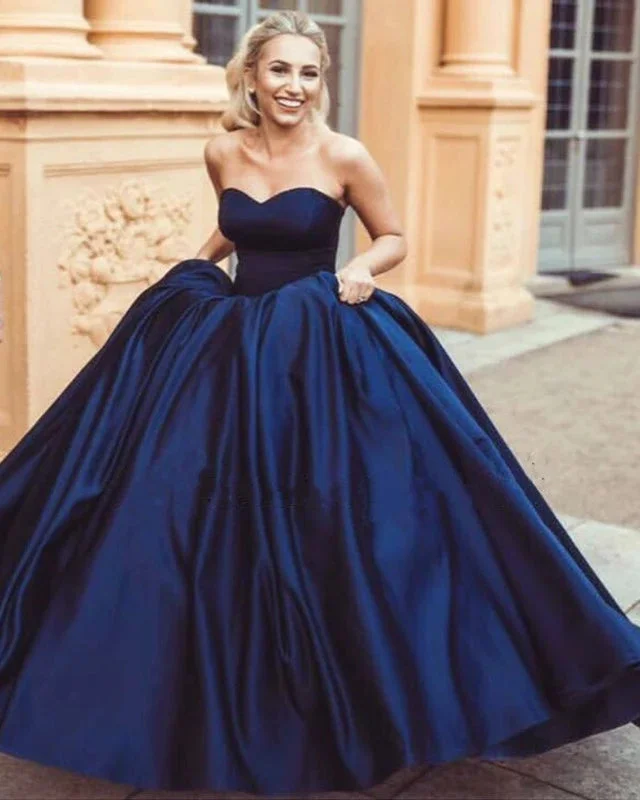 Women's Professional Garments Sweetheart Ball Gown Navy Blue Wedding Dresses Satin Sweet 16 Dress