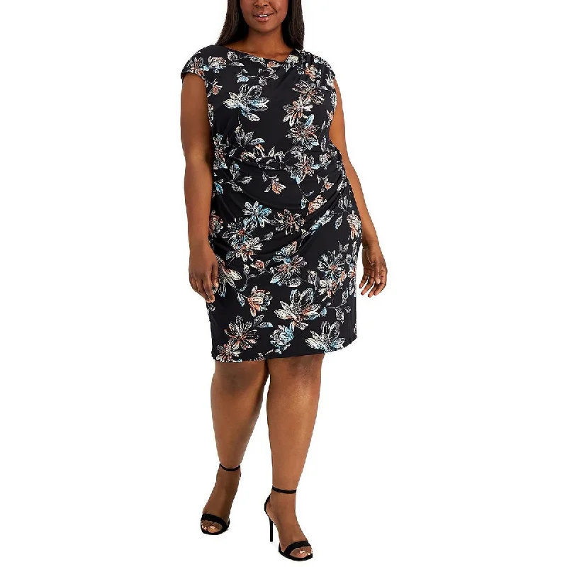 Women's High-Fashion Clothes Connected Apparel Womens Plus Floral Knee Sheath Dress