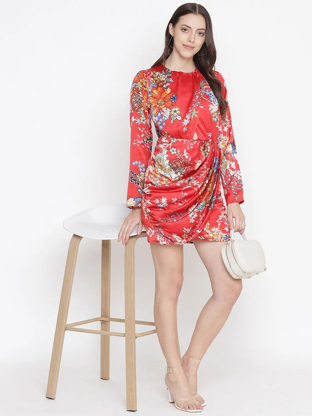 Women's Trendy Activewear Apparel Hot red floral print women wrap dress