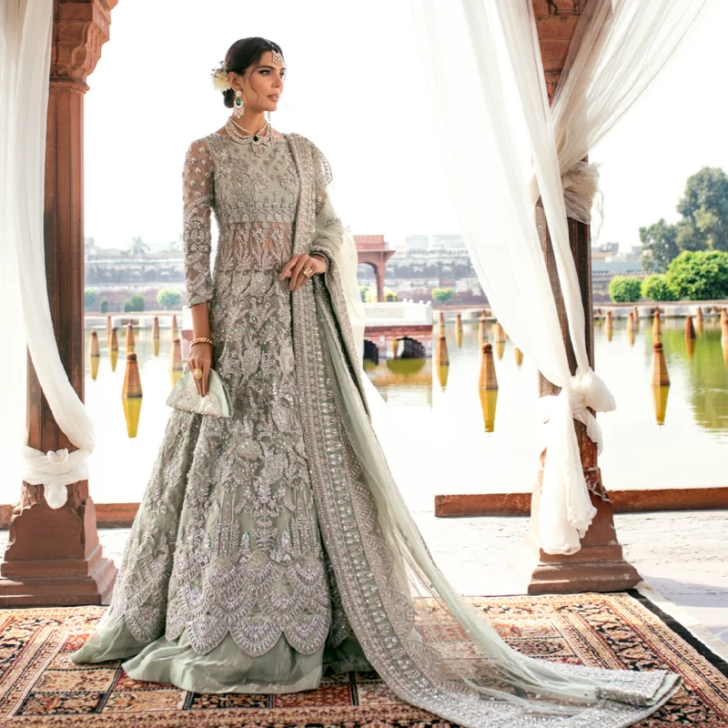 Women's Clothing For Outdoor Events Mint Green Lehenga Gown Pakistani Wedding Dresses