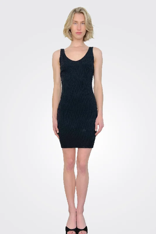 Women's Vintage-Inspired Clothing Knit Mini Dress - Black