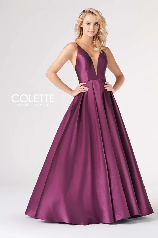 Women's Chic Outerwear Outfit Colette CL19827 Long Pleated Formal Prom Pockets Ball Gown