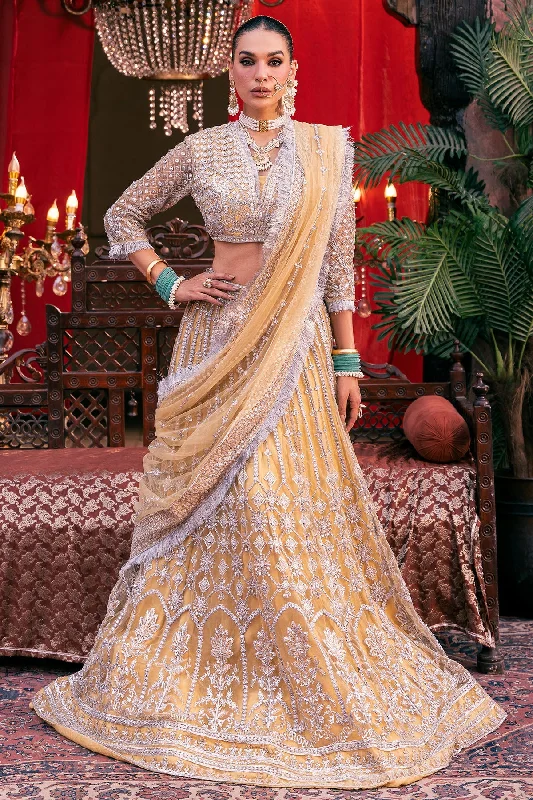 Charming Women's Holiday Apparel Light Yellow Embroidered Pakistani Wedding Wear Lehenga Choli Dupatta