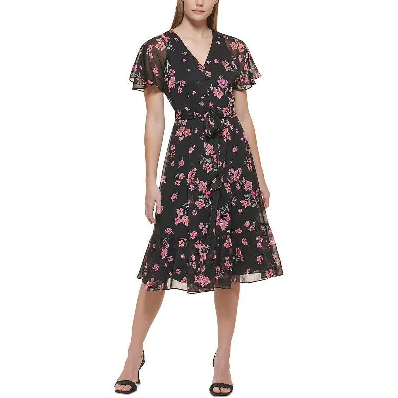 Women's Elegant Formal Outfit Calvin Klein Womens Chiffon Floral Cocktail And Party Dress