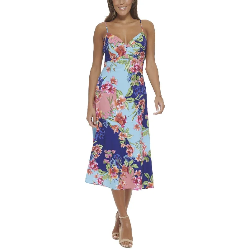 Vintage-Inspired Women's Apparel Guess Womens Floral Sweetheart Midi Dress