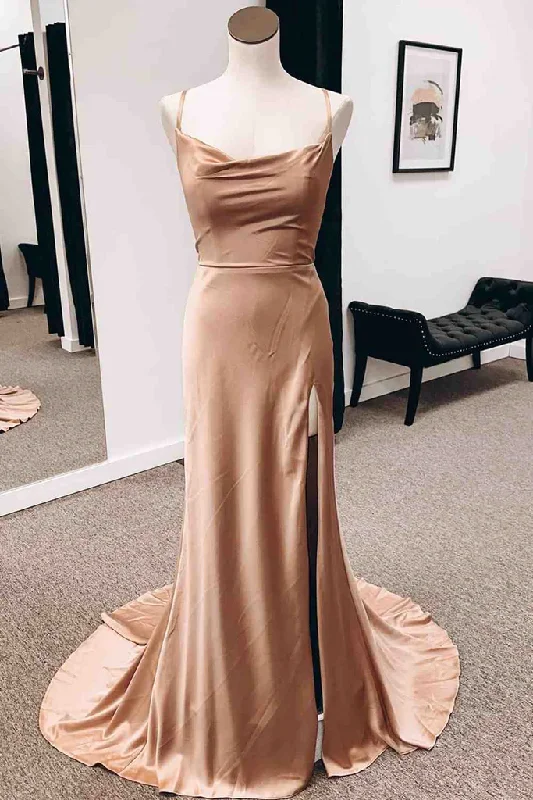 Elegant Women's Evening Garments Simple Long Wedding Guest Dresses Sheath Satin Formal Evening Dress