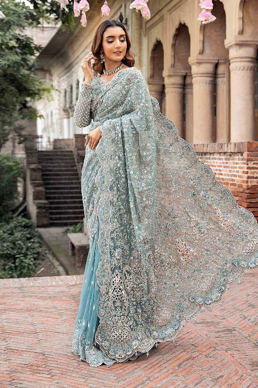 Women's Transitional Apparel Pakistani Bridal Dress in Ice Blue Wedding Saree Style