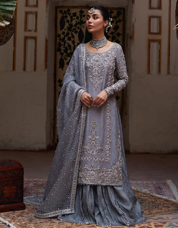 Women's Occasion Wear Clothing Grey Pakistani Wedding Dress in Kameez Sharara Style