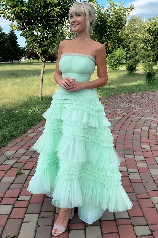 Chic Women's Outfit A-line Strapless Newest Long Prom Dresses, Elegant Puffy Wedding Guest Dresses, Maxi Dresses