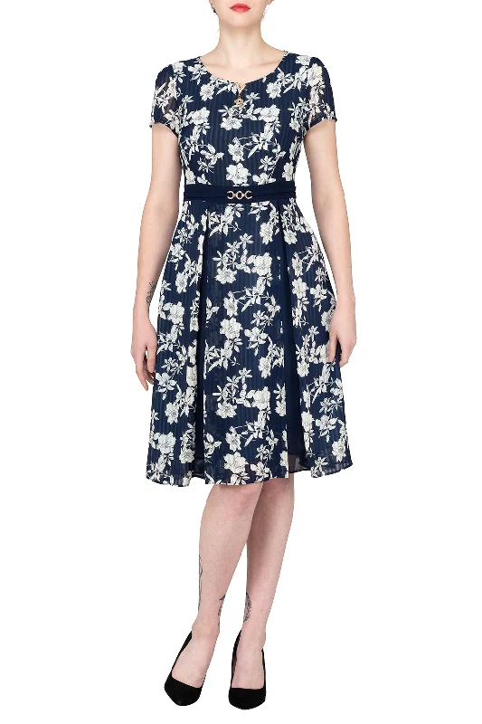 Women's Elegant Clothing Sets TWO PEARS-Floral A Line Pleated Dress