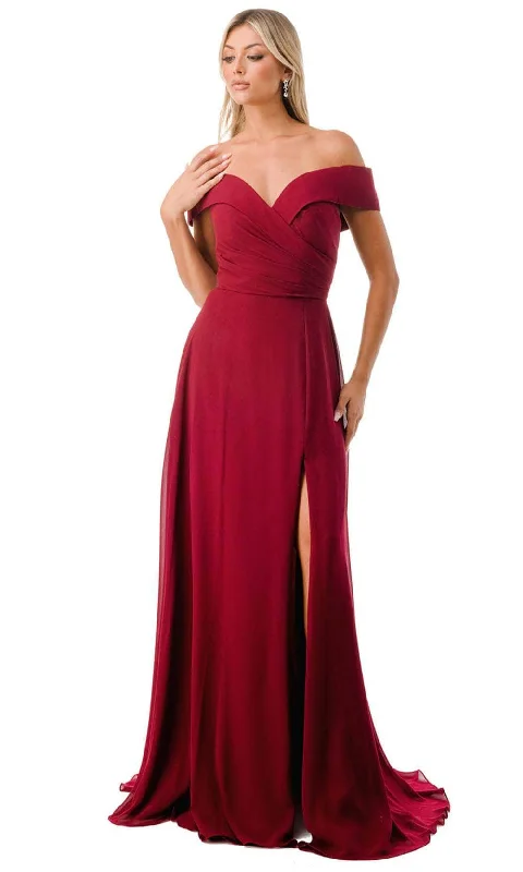 Affordable Women's Attire Trevi Collection L2767Y - Foldover Off Shoulder Evening Gown