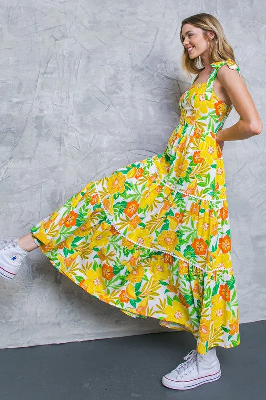 Classic Clothes For Women Flying Tomato Womens Yellow and Green Floral Maxi Dress