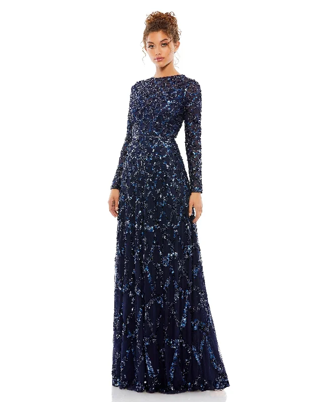 Women's Luxury Garments Mac Duggal A5496 Long Sleeve Formal Beaded Prom Gown