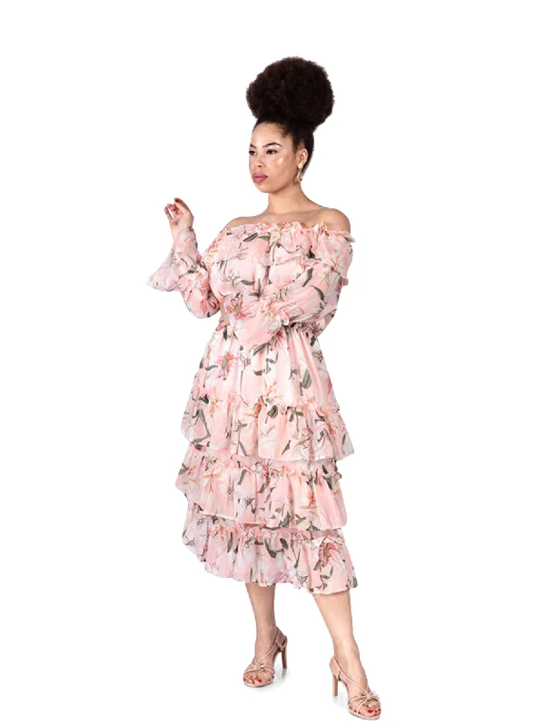 Women's Formal Event Outfit Eterna Floral Ruffle Bottom Dress