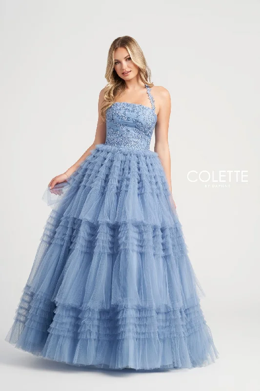 Women's Evening Outfit Colette CL5163 Layered Prom Long Halter Formal Ball Gown