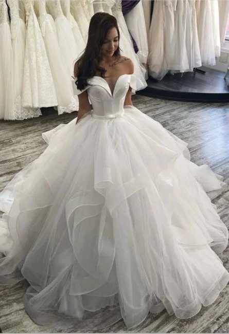 Women's Clothing Sets White sweetheart neckline long tulle off-shoulder A-line princess wedding dress designer wedding dress gh2452