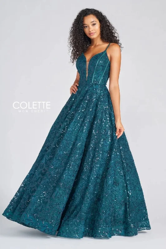 Women's Floral Print Outfit Colette CL12264 Formal Long Sequin Prom Ball Gown