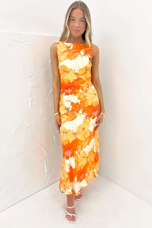 Women's Clothes For Work Ezra Maxi Dress Orange Floral