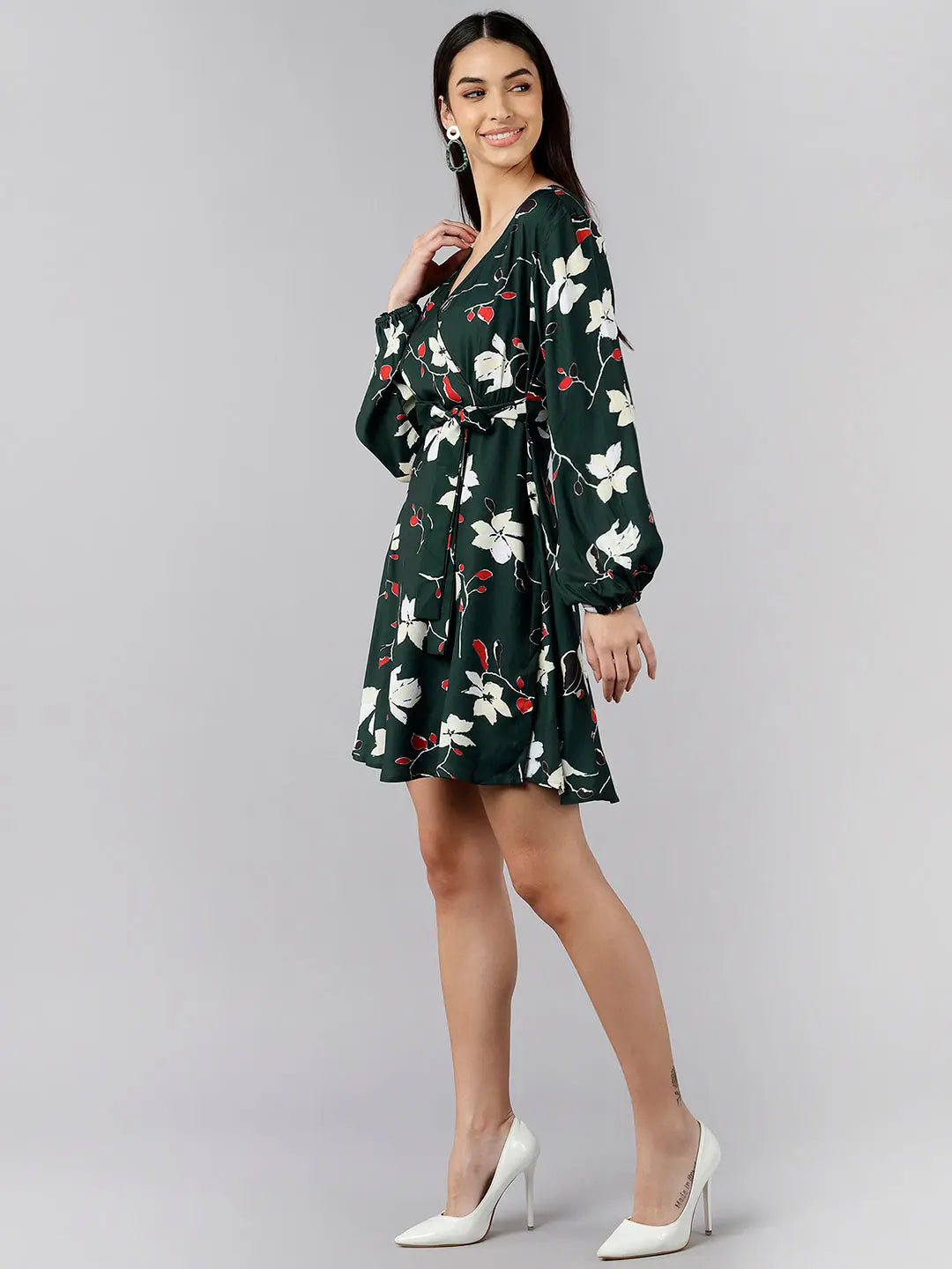 Elegant Women's Evening Garments Ahika Women Green Floral Printed Dress 1