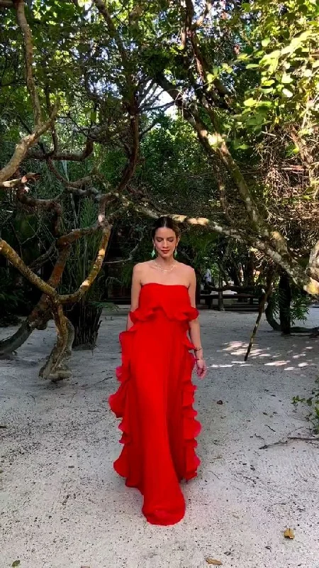 Women's Professional Apparel Red a-line ruffled long ball gown evening dress wedding guest party dress gh2951