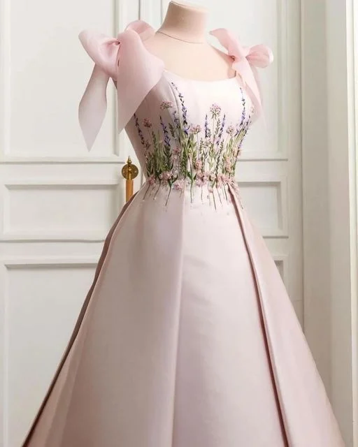 Casual Clothes For Women Pink Gorgeous Exquisite Floral Long Satin Formal Custom Prom Dress Evening Gown gh3147