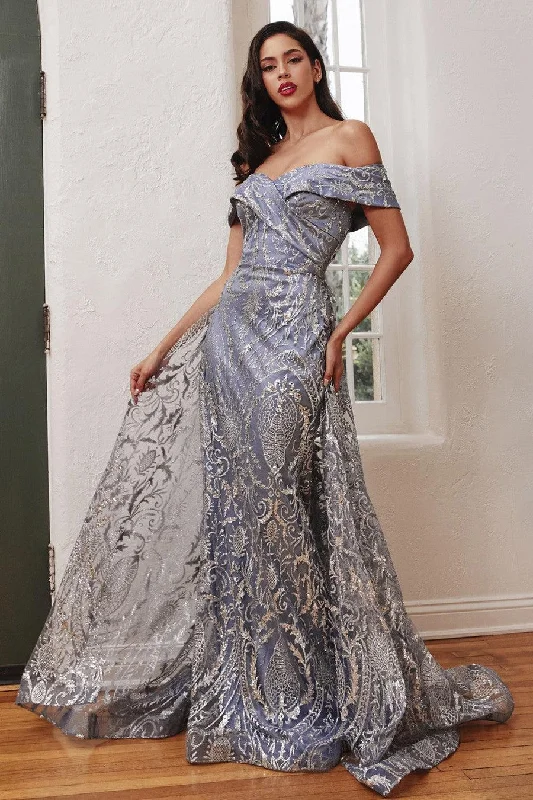 Women's Tailored Outfit Smoky Blue 18 Cinderella Divine J836 Long Off Shoulder Evening Gown Sale