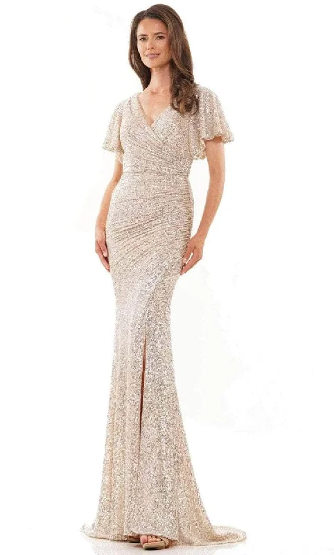 Women's Outdoor Activity Garments Colors Dress - Flutter Sleeve Sequin Formal Gown M318 - 1 pc Champagne In Size 18 Available