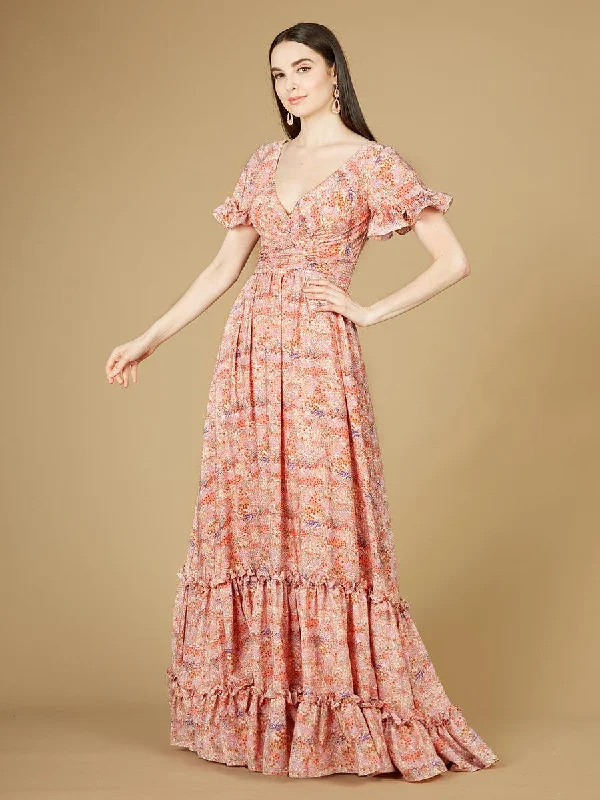 Women's Clothing For Travel Lara Dresses 29273 Long Short Sleeve Print Gown