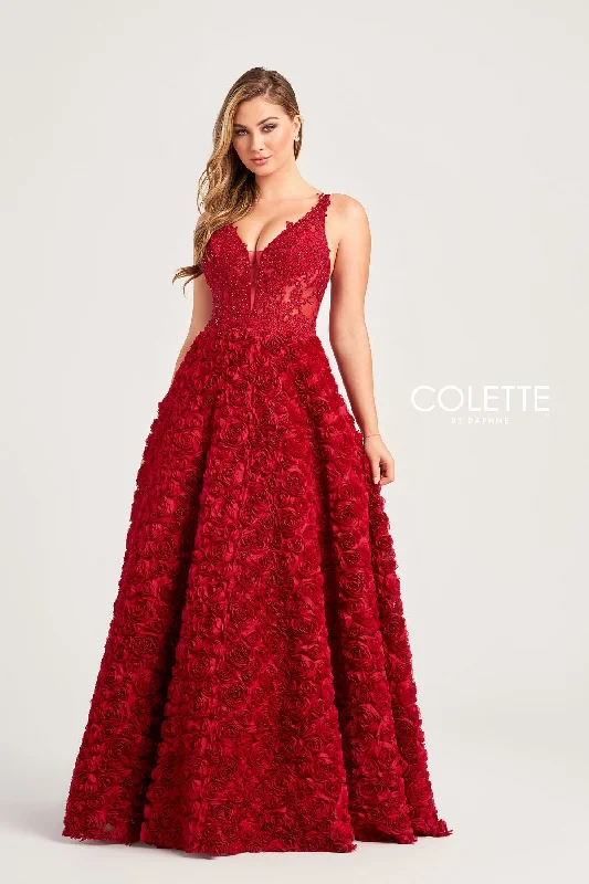 Women's Athletic Outfit Colette CL5251 Applique Long Formal Prom Rosette Ball Gown